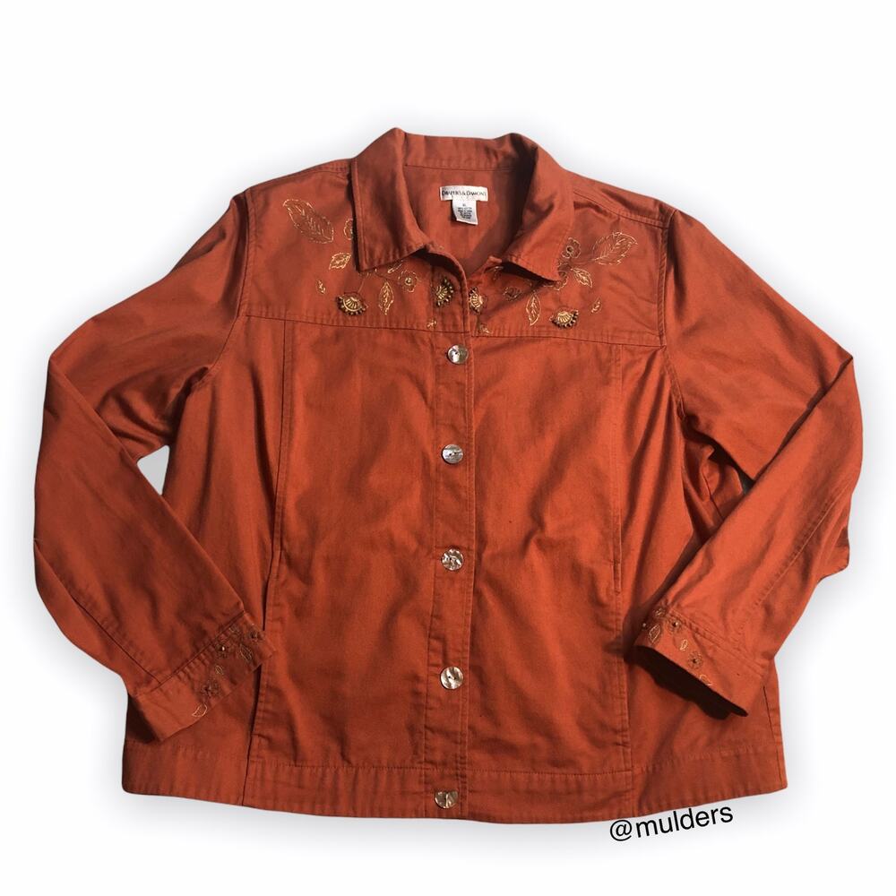 Drapers & Damons Orange Long Sleeve Embroidered Autumn Fall Jacket XL